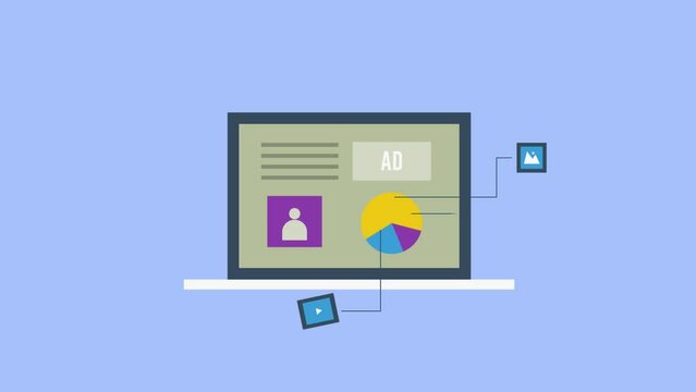 programmatic advertising and online media buying automation, data analytics demographic targeting concept video animation.