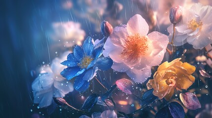 Beautiful flowers with water drops  ,Generative ai, 