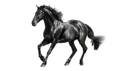 Obraz na płótnie Canvas Black horse galloping isolated on a white background