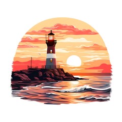 Lighthouse Sunset: A serene sunset scene with a classic lighthouse overlooking the sea