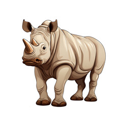 Obraz premium Sturdy cartoon rhinoceros with a prominent horn, portrayed in a detailed vector style. Generative AI