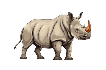 Obraz premium Sturdy cartoon rhinoceros with a prominent horn, portrayed in a detailed vector style. Generative AI