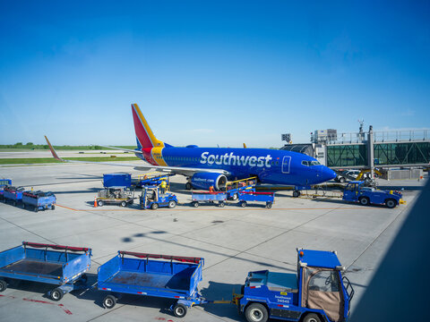 Southwest Airlines Aircraft at Gate in Kansas City International Airport