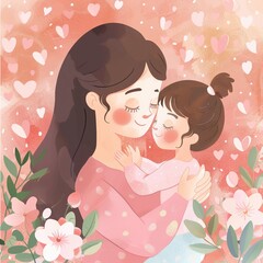 Abstract Mother's love design concept with mother holding her daughter in care.