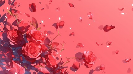 Roses and rose petals on a pink background  ,Generative ai, 