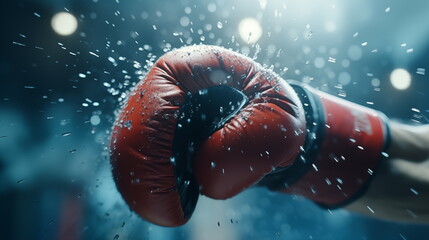 Close up fighting in the boxing ring : Boxing gloves. AI Generative. - obrazy, fototapety, plakaty