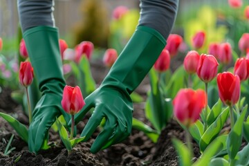 Gardening in Tulip Field