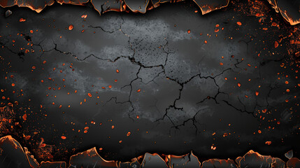 A black and grey background with a lot of holes and a lot of red and orange debris. The background is very dark and the debris is scattered all over it
