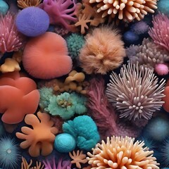 Obraz na płótnie Canvas Seaside Serenity: Coral and Anemone Seamless Pattern