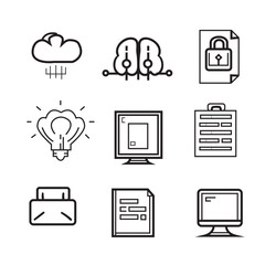 technology icons set of 6 computer and ai in black and white for industrial purpose