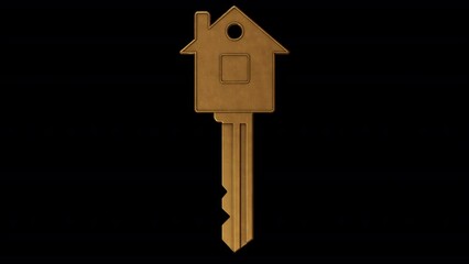 Real Estate Key. The house-shaped key rotates 360 degrees. Looped video with alpha channel. - Powered by Adobe