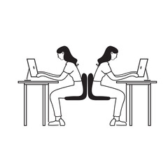 women working in office icon line art in black and white for industrial purpose