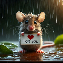 Ich liebe Dich - I love you. Ein Mäuschen im Regen liebt dirch wirklich.