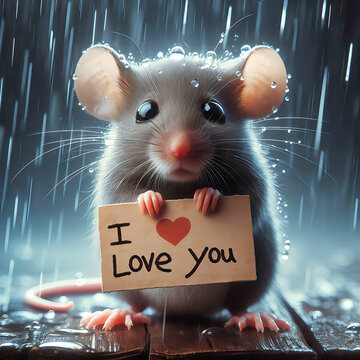 Ich liebe Dich - I love you. Ein M&auml;uschen im Regen beteuert seine Liebe zu dir.