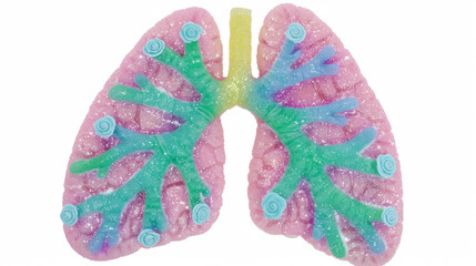 A pink and green lung with a yellow stem - obrazy, fototapety, plakaty