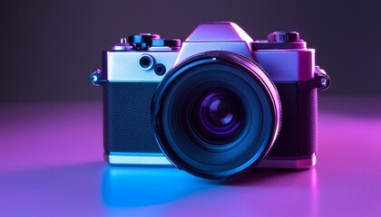 digital slr camera with lens, style minimalist  collage illustration - obrazy, fototapety, plakaty