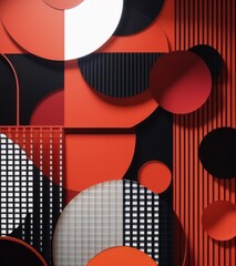 Abstract vector design featuring a red, black and white color scheme with geometric shapes in the background