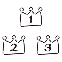 シンプルでおしゃれな1位、2位、3位の王冠ランキングパーツセット（白黒）