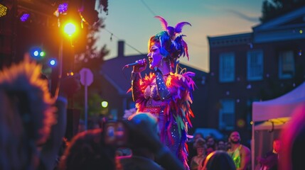 A drag queen performing on stage at a vibrant LGBTQ event. 