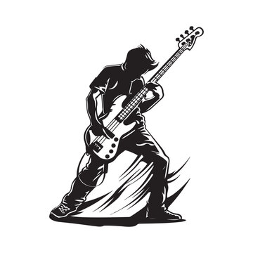 silhouette musician playing bass guitar
