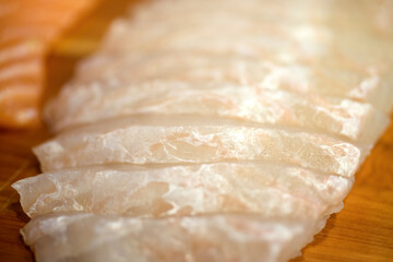 View of the sashimi on the plate