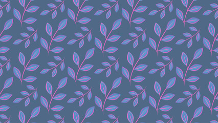 Seamless pattern with leaves on a dark blue background