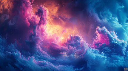 Surreal nebula clouds in vibrant colors, resembling an otherworldly cosmic phenomenon.	