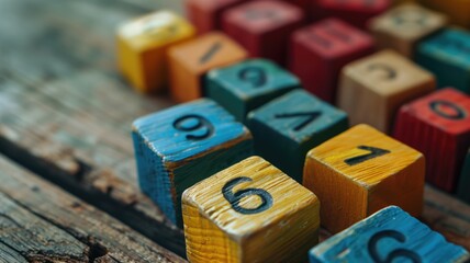 Colorful wooden blocks with numbers on surface