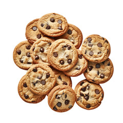 Chocolate chip cookies set against a clear background showcased on transparent background
