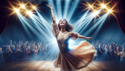  joyful ballerina performing on stage, radiating joy during breathtaking performance - 794817310