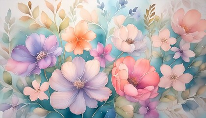 Watercolor background with flowers. Generative AI