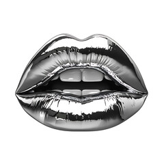 Chrome glossy lips on isolated transparent background