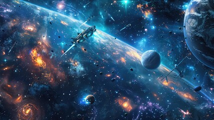 A galaxy-inspired wallpaper with stars, planets, and spaceships symbolizing endless friendship. 