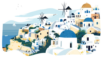Santorini island Greece. White cycladic architecture - obrazy, fototapety, plakaty
