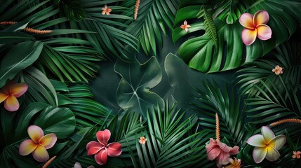 A tropical-themed wallpaper design with palm leaves and exotic flowers, perfect for Friendship Day. 