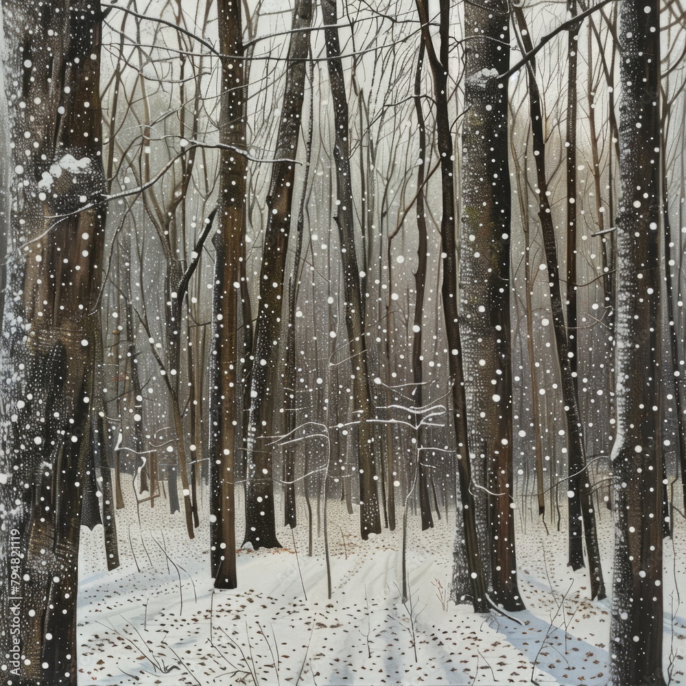 Canvas Prints A snowy forest with trees covered in snow