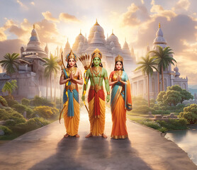 Shri Ram Navami Happy Dussehra, religious festival of India background, Lord Ram Laxma Sita in Ayodhya, Happy Diwali