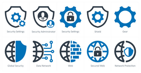 A set of 10 Security icons as security settings, security administrator, shield