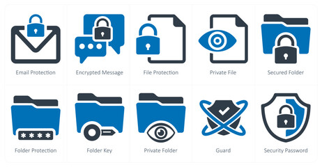 A set of 10 Security icons as email protection, encrypted message, file protection