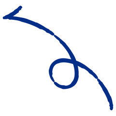 くるんと曲がった手描き矢印のイラスト（カラー）