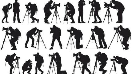 A collage of photographer silhouettes in various poses and camera angles.