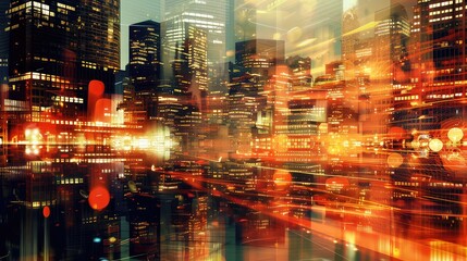 An artistic cityscape background with camera flashes capturing the energy of a bustling urban scene. 