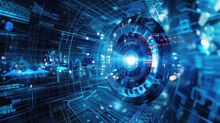 Obraz premium A futuristic background with holographic camera projections and futuristic elements. 