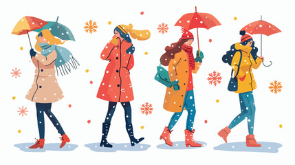 Set of Four girl in various weather conditions. Bundl