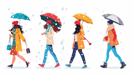 Set of Four girl in various weather conditions. Bundl