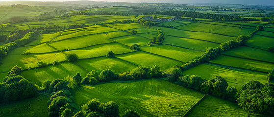 Green Agricultural Landscape with Cattle, Farming and Nature in Irish Countryside
