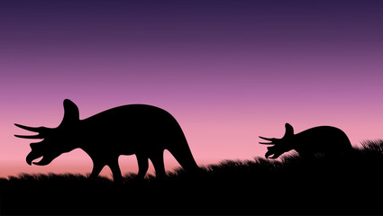 triceratops in a field, flat color illustration © OMIA