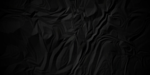 Dark black wrinkly backdrop paper background. panorama grunge wrinkly paper texture background, crumpled pattern texture. paper crumpled texture. black  fabric crushed textured crumpled.
