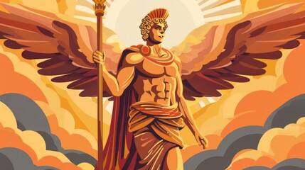 Fototapeta premium Hermes an Olympian deity in ancient Greek religion and mythology considered the herald of the gods. The protector of human heralds, travelers, thieves, merchants, and orators.