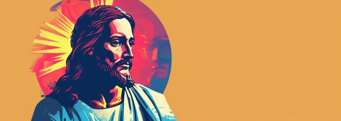 Naklejka premium Jesus Christ banner with Copy space, Jesus of Nazareth a first century Jewish preacher and religious leader. He is the central figure of Christianity, the world largest religion.